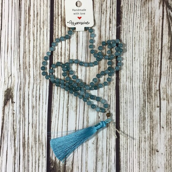 Mindful Movement Moab Jewelry - Aquamarine Gemstone Bead Handmade Beaded Mala Necklace